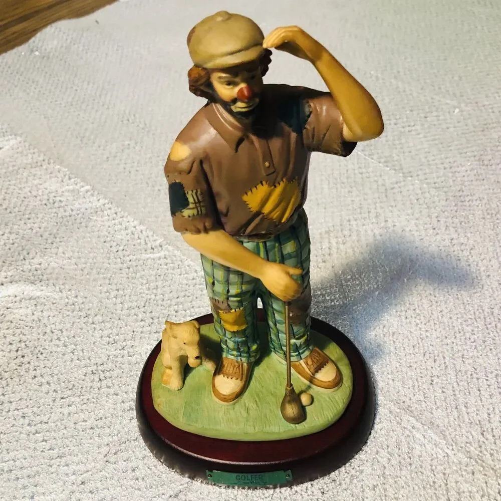 Emmett Kelly Jr 9614 Golfer  Flambro Clown Porcelain Figurine  1995 Vintage